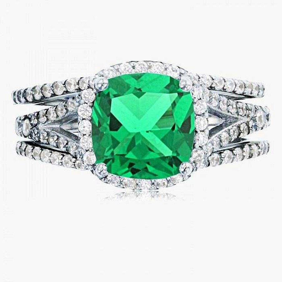 Schmuck Brillantaire | Ring Halo Emerald 3-Teilig 925Er Silber